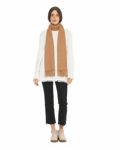 Essential Pure Cashmere Woven Scarf With Fringes Camel