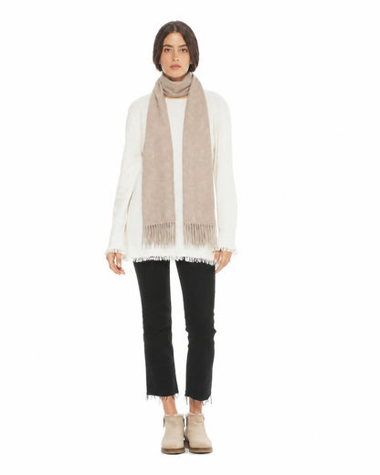 Essential Pure Cashmere Woven Scarf With Fringes Beige