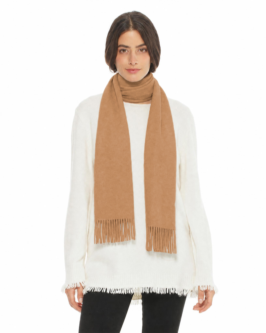Essential Pure Cashmere Woven Scarf With Fringes Camel