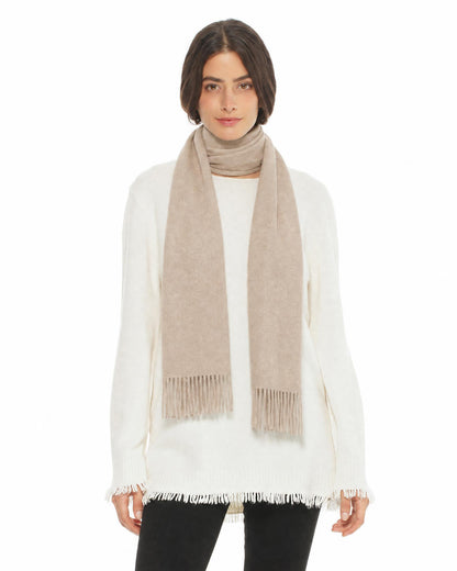 Essential Pure Cashmere Woven Scarf With Fringes Beige