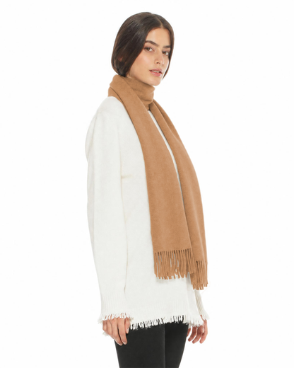 Essential Pure Cashmere Woven Scarf With Fringes Camel