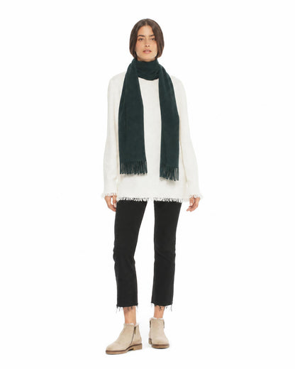 Essential Pure Cashmere Woven Scarf With Fringes Green