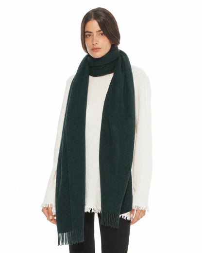 Essential Pure Cashmere Woven Scarf With Fringes Green