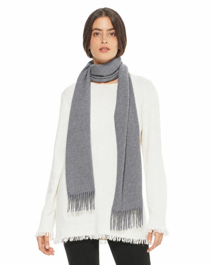 Essential Pure Cashmere Woven Scarf With Fringes Grey