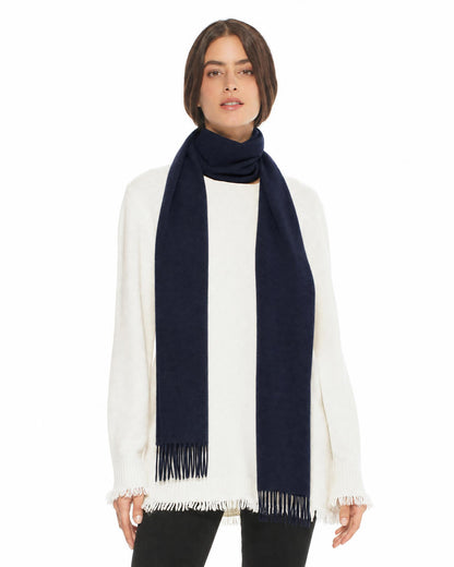 Essential Pure Cashmere Woven Scarf With Fringes Night Blue