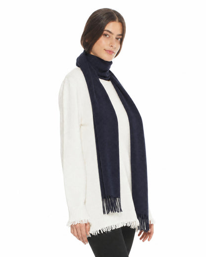 Essential Pure Cashmere Woven Scarf With Fringes Night Blue