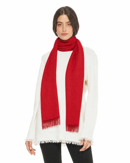 Essential Pure Cashmere Woven Scarf With Fringes Red