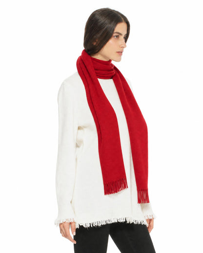Essential Pure Cashmere Woven Scarf With Fringes Red