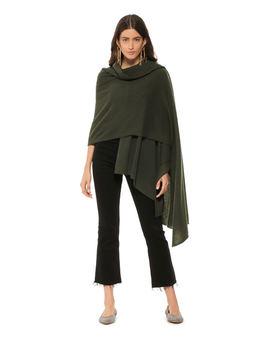 Pure Cashmere Feather-Light Maxi Wrap Stole Olive Green