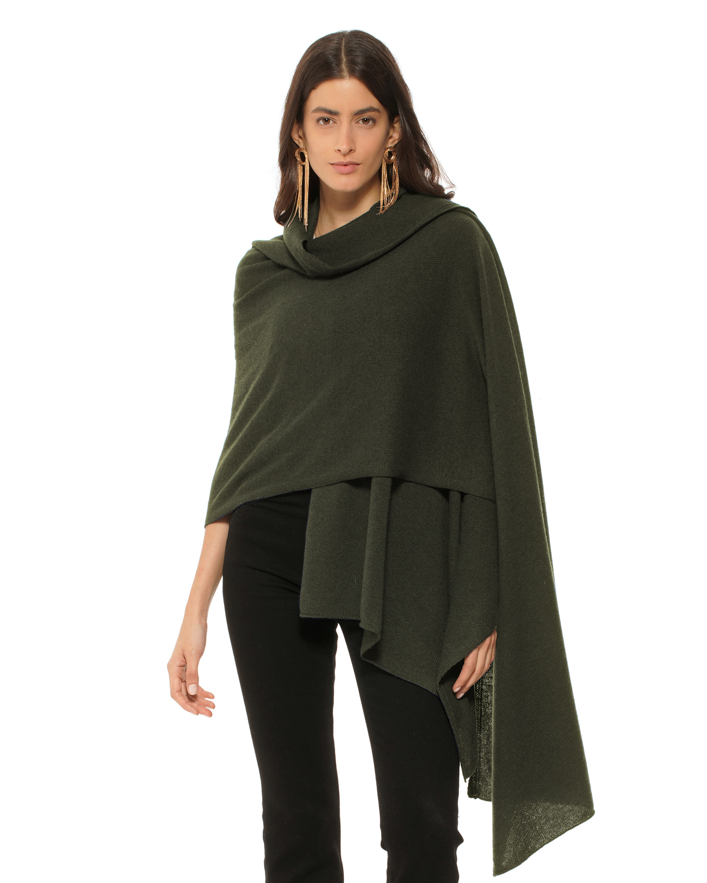 Pure Cashmere Feather-Light Maxi Wrap Stole Olive Green