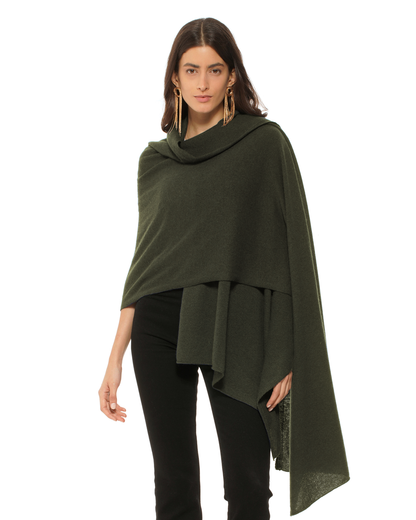 Pure Cashmere Feather-Light Maxi Wrap Stole Olive Green