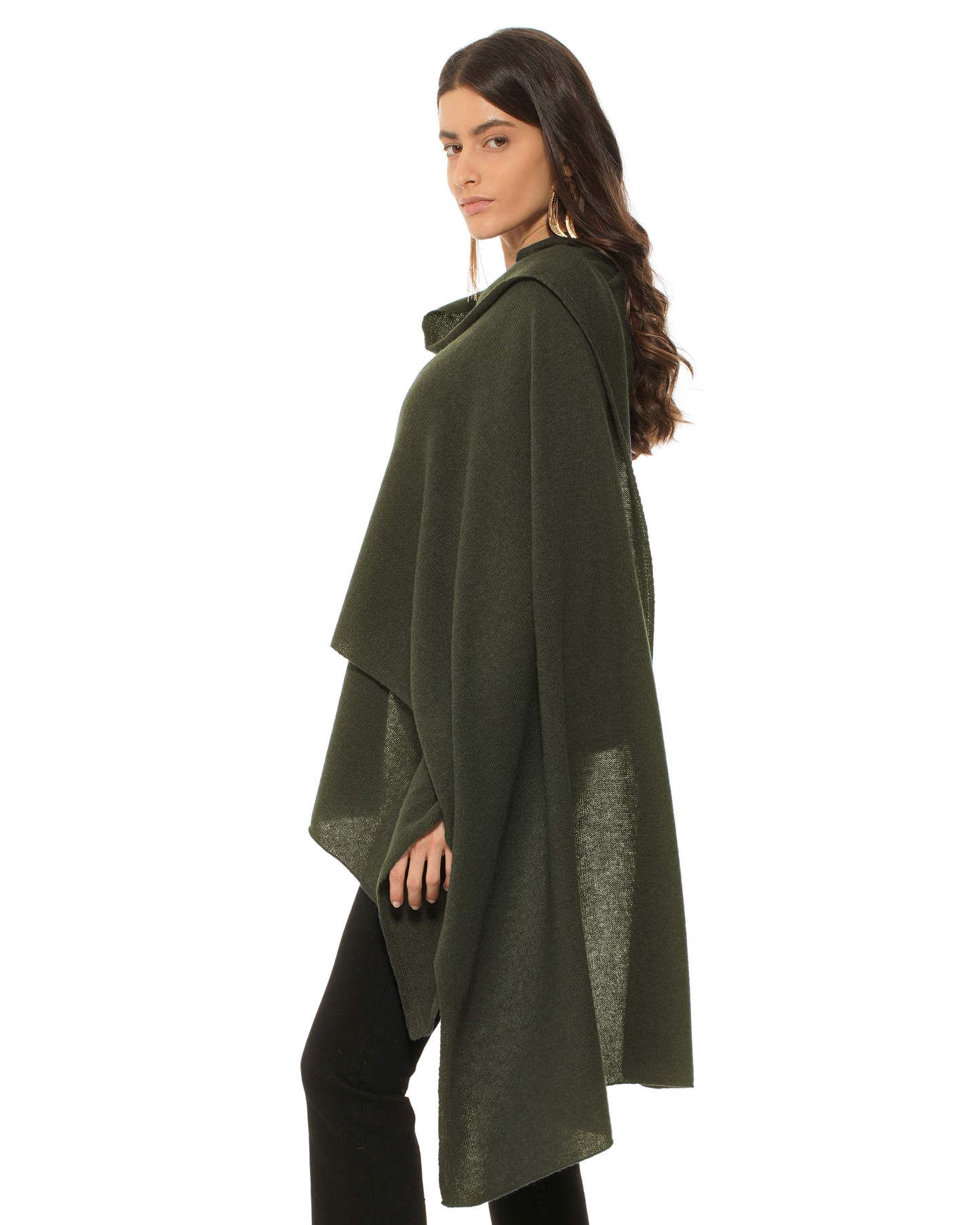 Pure Cashmere Feather-Light Maxi Wrap Stole Olive Green