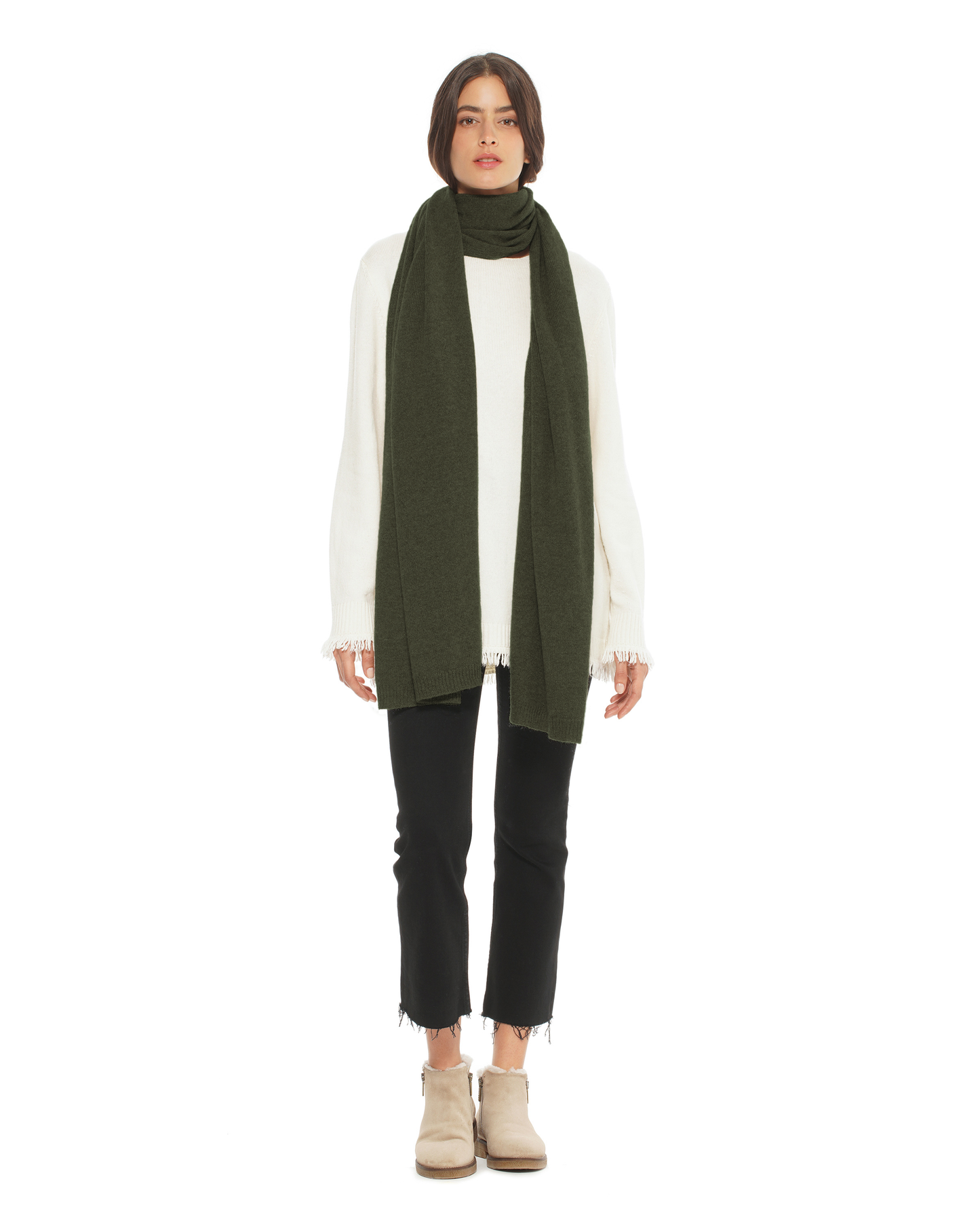 Women's Cashmere Wrap Scarf Olive Green