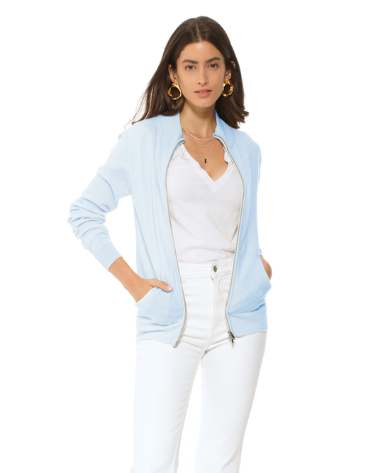 Oprah Daily - Women's Pure Cashmere Zip Cardigan Baby Blue