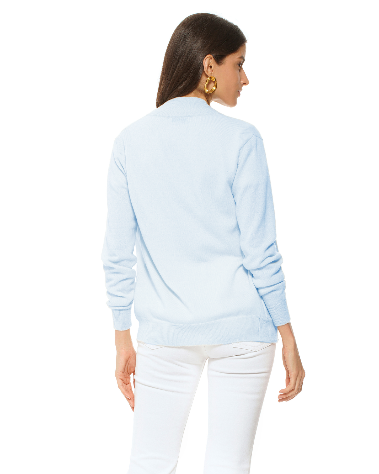 Oprah Daily - Women's Pure Cashmere Zip Cardigan Baby Blue
