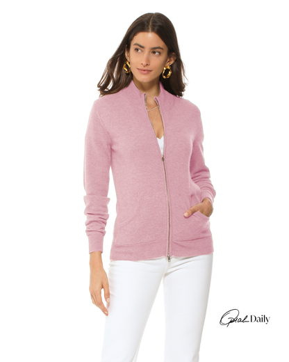 Oprah Daily - Women's Pure Cashmere Zip Cardigan Baby Pink