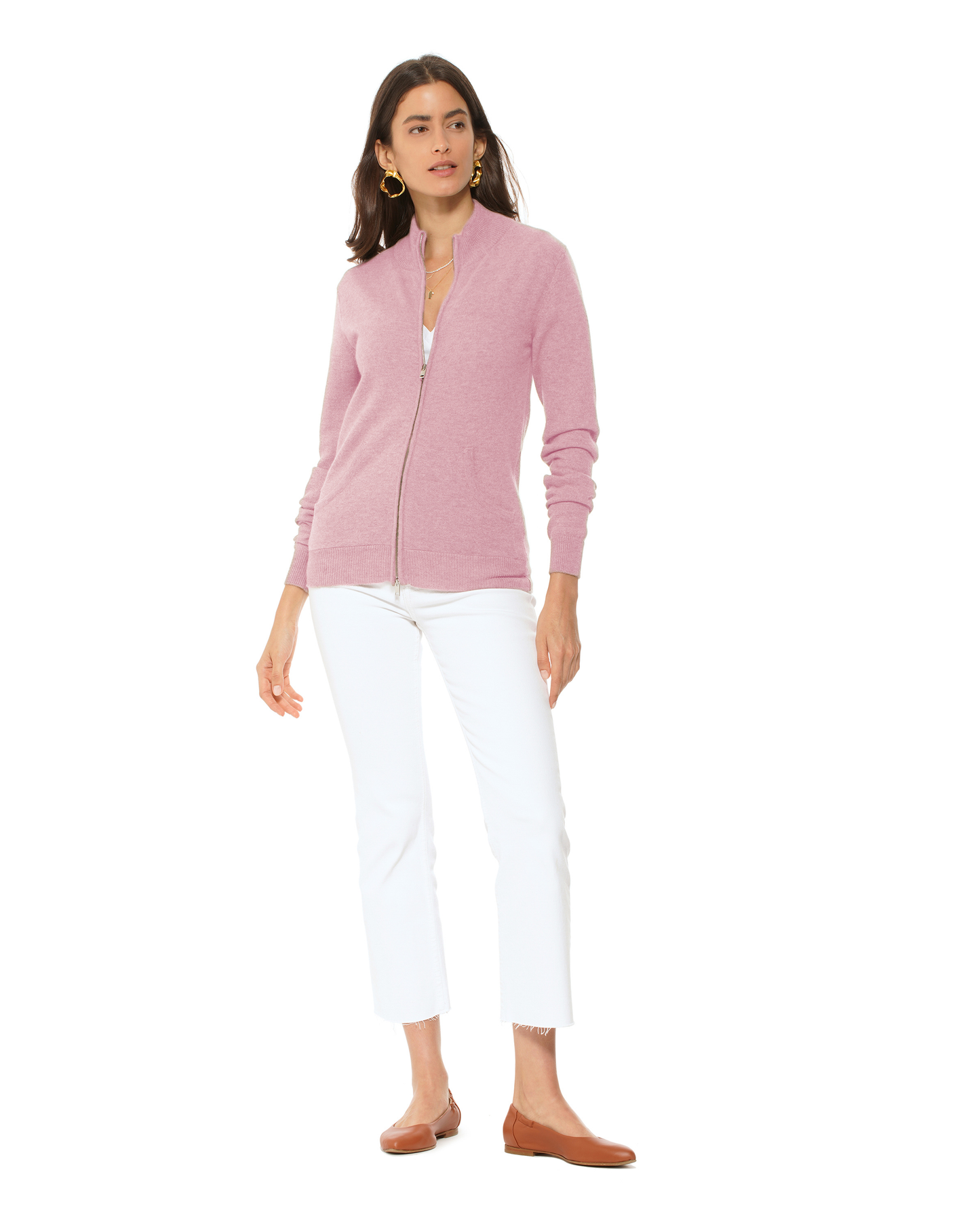 Oprah Daily - Women's Pure Cashmere Zip Cardigan Baby Pink