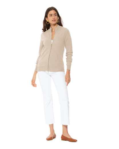 Oprah Daily - Women's Pure Cashmere Zip Cardigan Beige