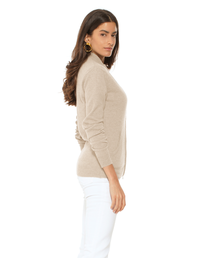Oprah Daily - Women's Pure Cashmere Zip Cardigan Beige