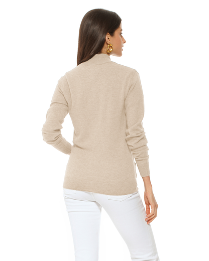 Oprah Daily - Women's Pure Cashmere Zip Cardigan Beige
