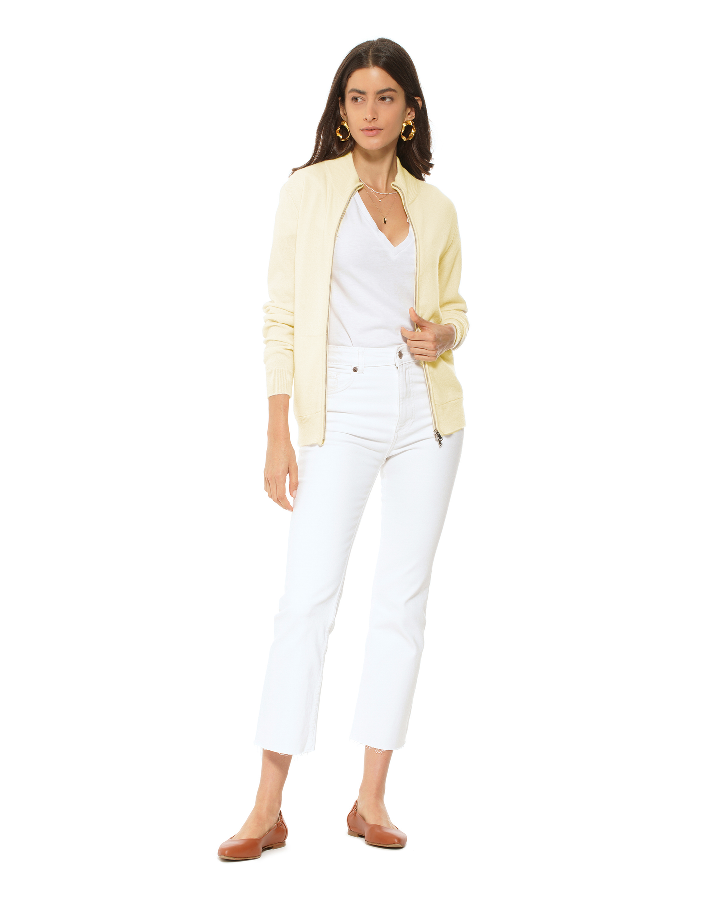 Oprah Daily - Women's Pure Cashmere Zip Cardigan Butter Yellow
