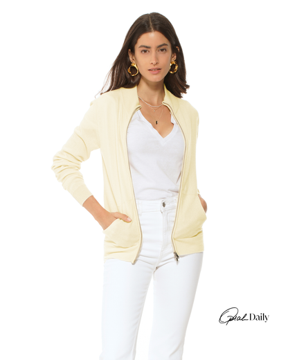 Oprah Daily - Women's Pure Cashmere Zip Cardigan Butter Yellow