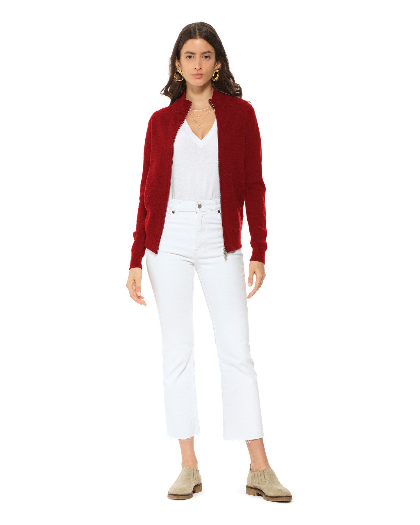 Oprah Daily - Women's Pure Cashmere Zip Cardigan Chianti