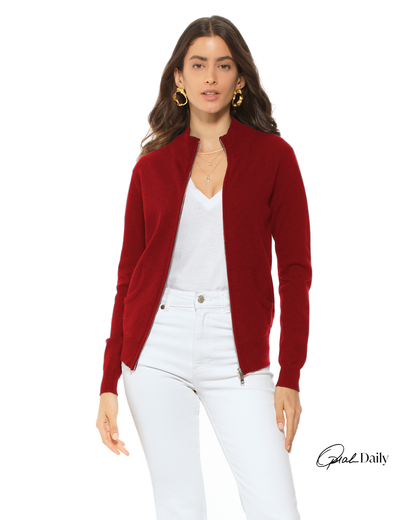 Oprah Daily - Women's Pure Cashmere Zip Cardigan Chianti