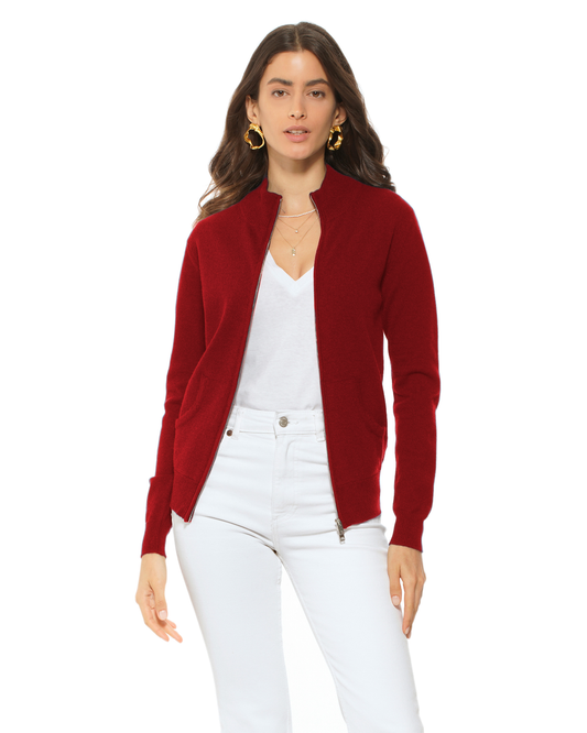 Oprah Daily - Women's Pure Cashmere Zip Cardigan Chianti