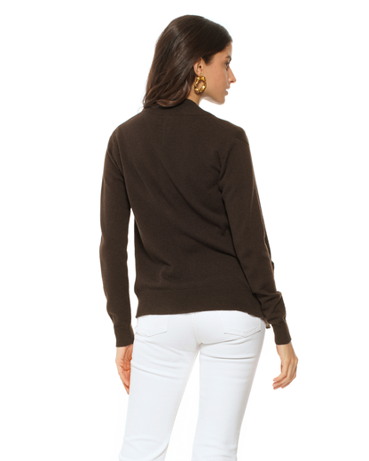 Oprah Daily - Women's Pure Cashmere Zip Cardigan Coffee