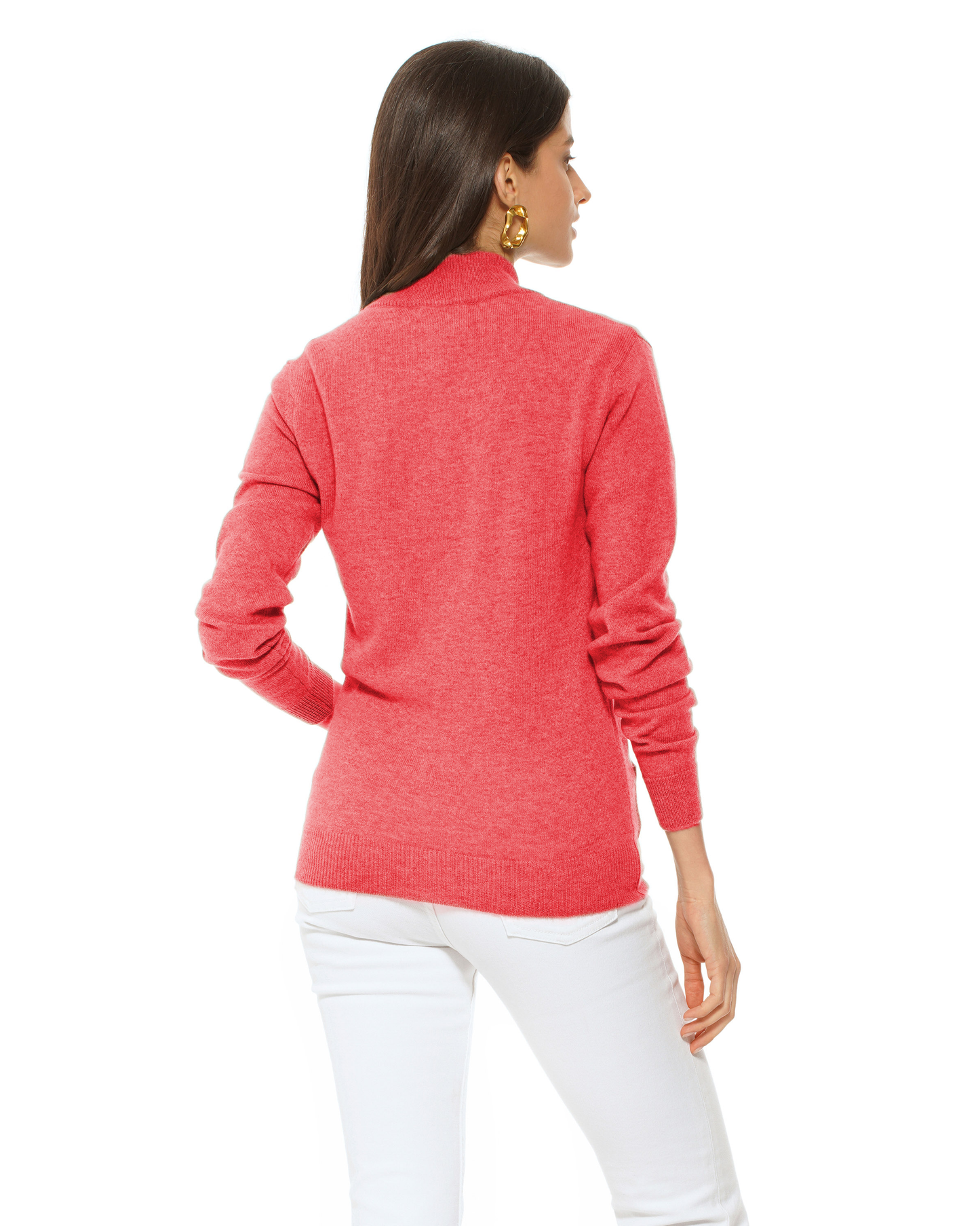 Oprah Daily - Women's Pure Cashmere Zip Cardigan Coral Red