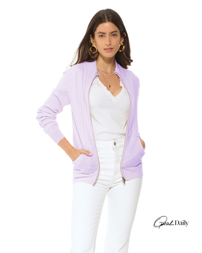 Oprah Daily - Women's Pure Cashmere Zip Cardigan Lilac