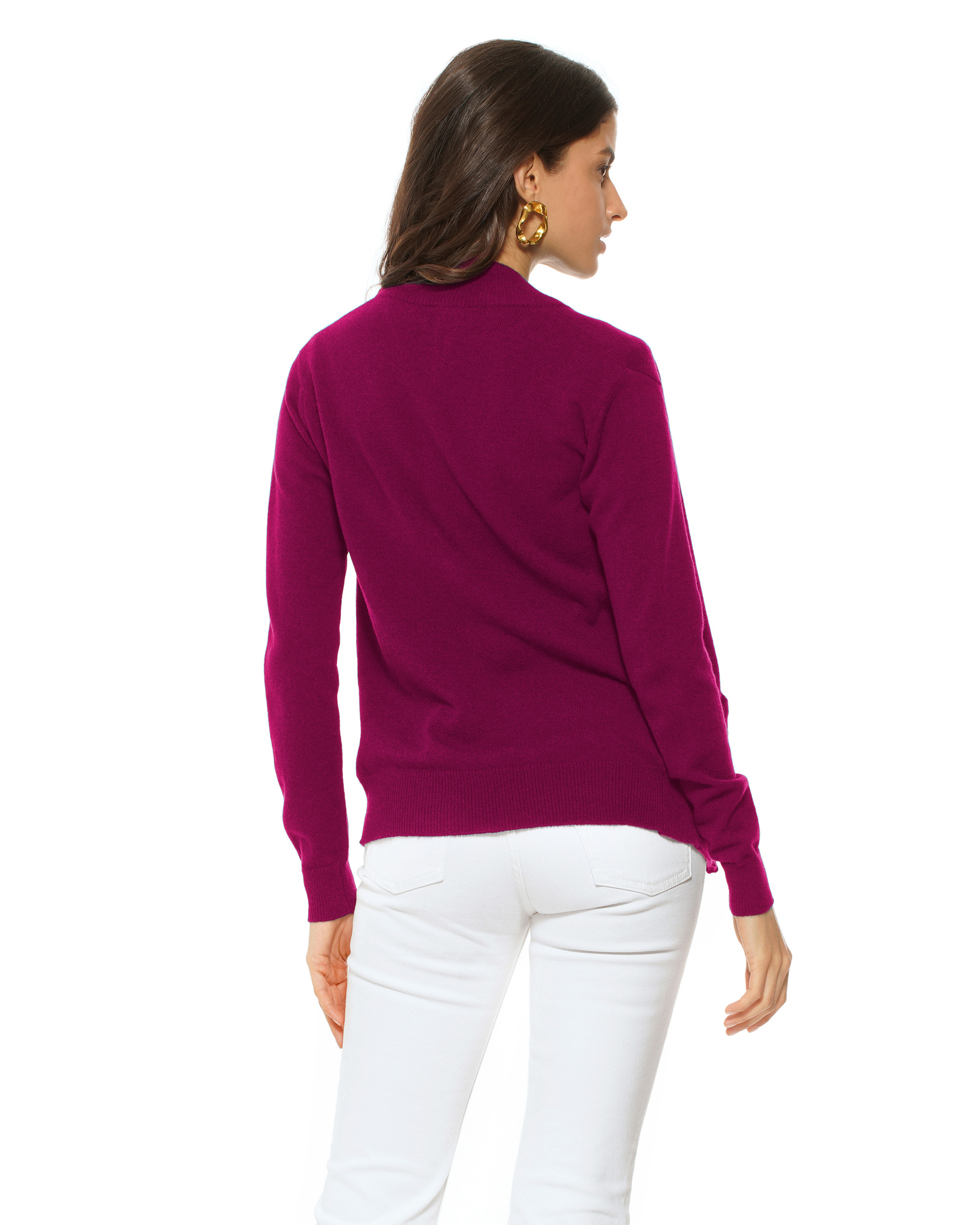Oprah Daily - Women's Pure Cashmere Zip Cardigan Magenta