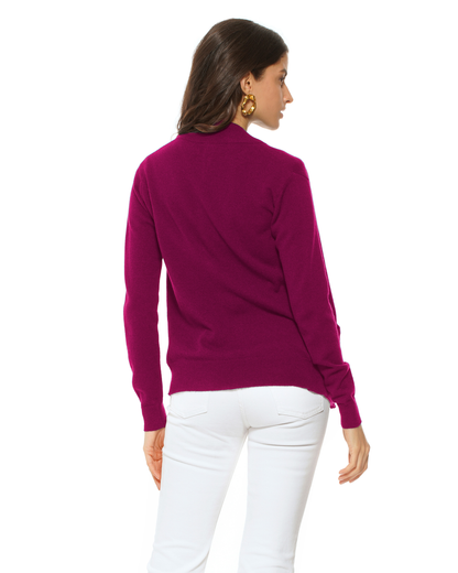 Oprah Daily - Women's Pure Cashmere Zip Cardigan Magenta