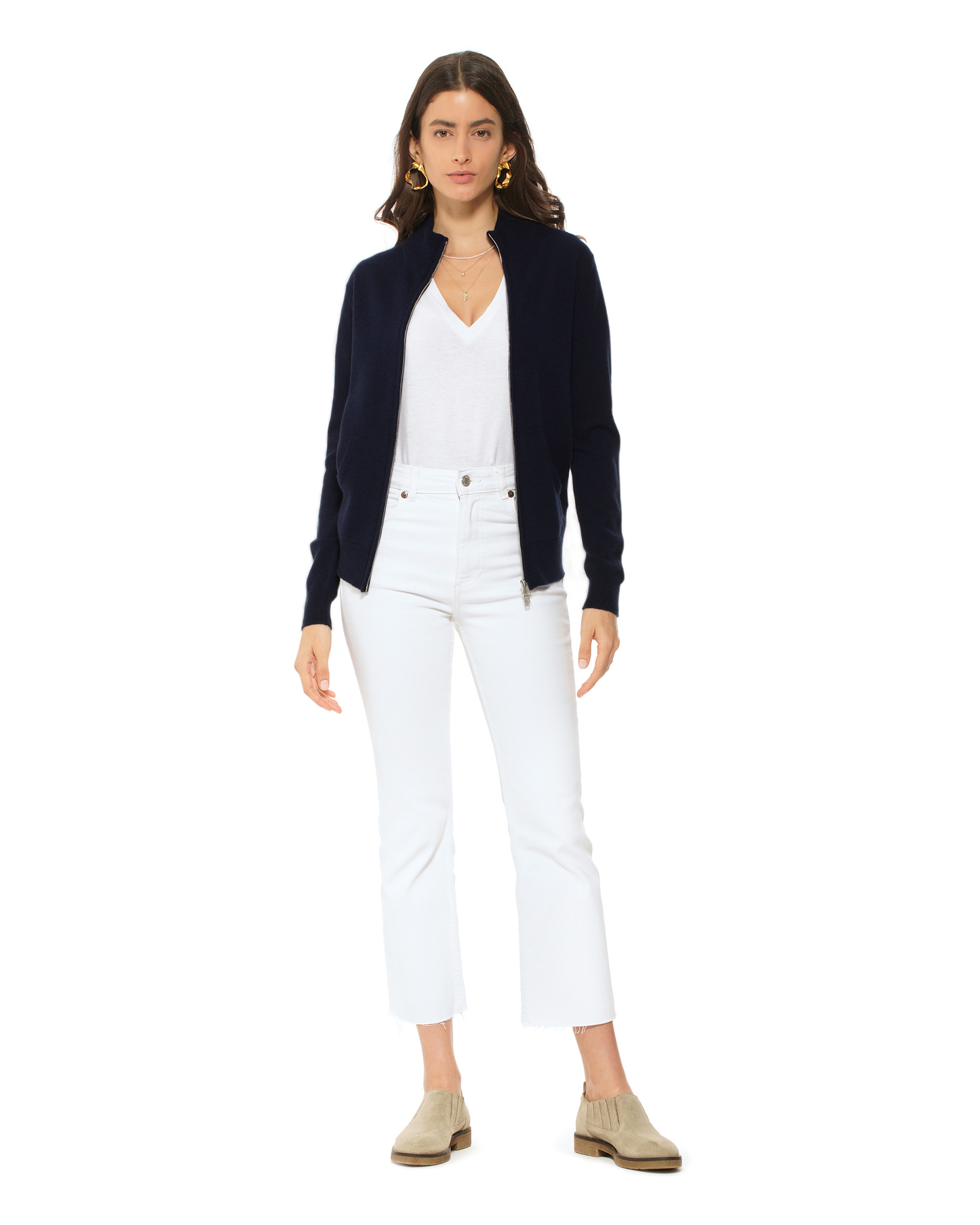 Oprah Daily - Women's Pure Cashmere Zip Cardigan Night Blue