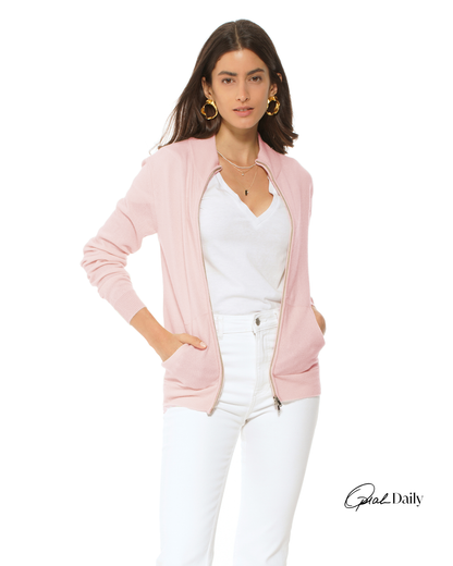 Oprah Daily - Women's Pure Cashmere Zip Cardigan Old Rose