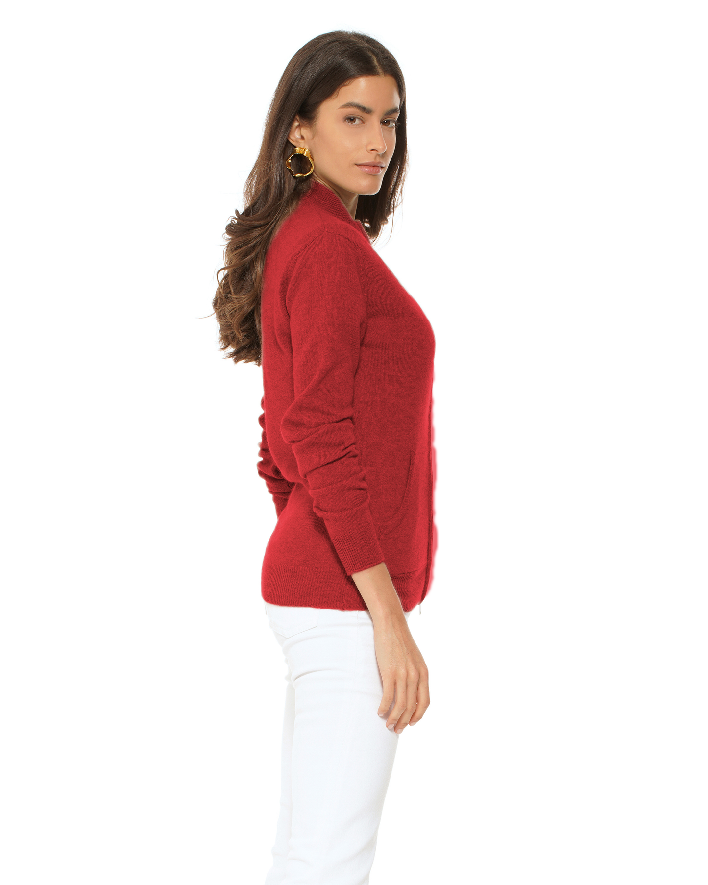 Oprah Daily - Women's Pure Cashmere Zip Cardigan Red