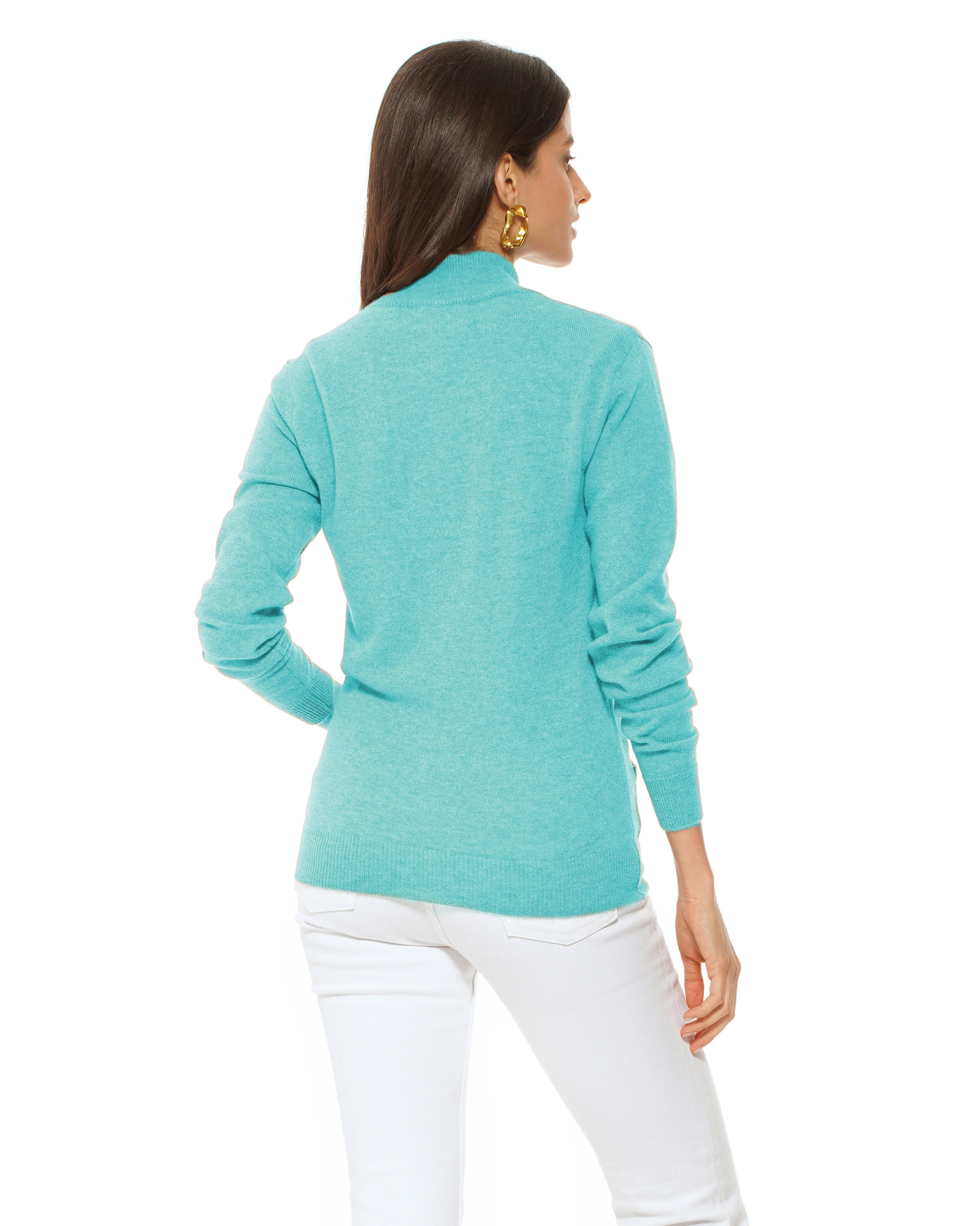 Oprah Daily - Women's Pure Cashmere Zip Cardigan Cyan