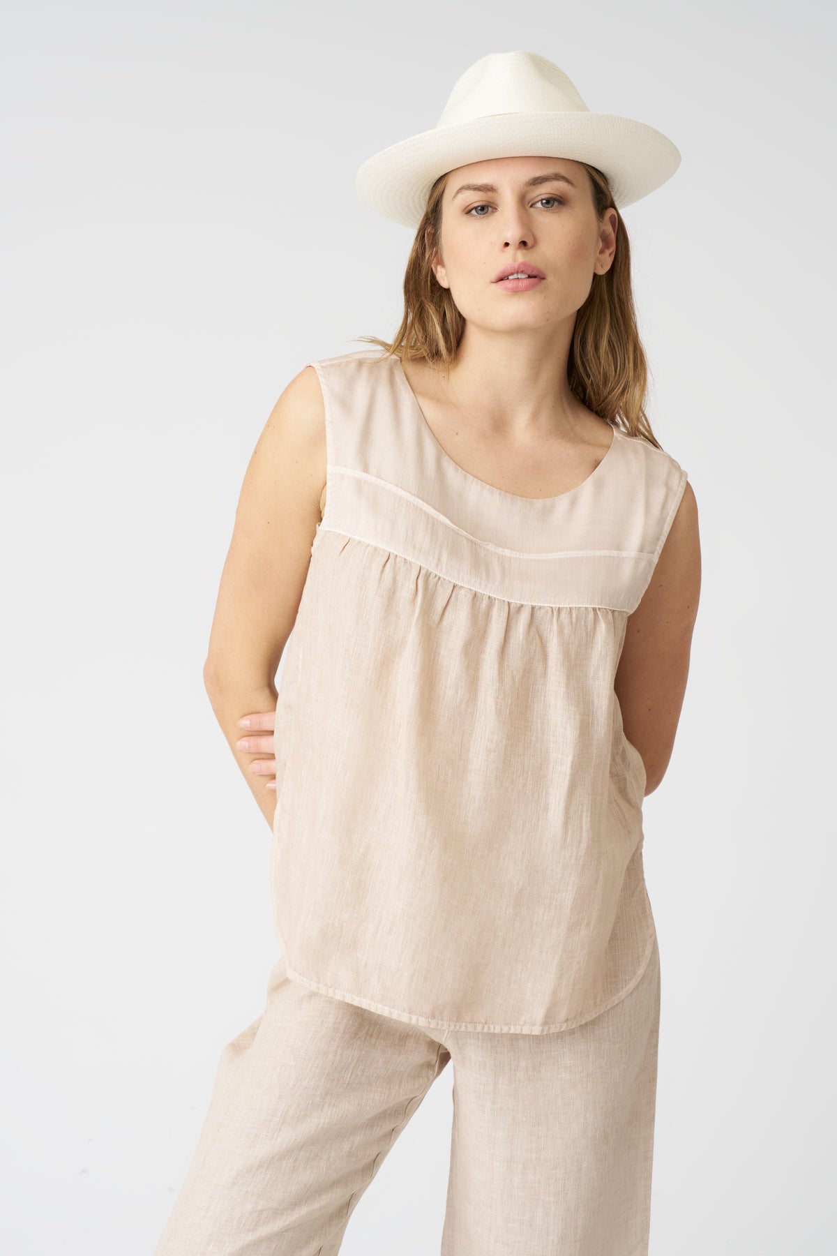 Women's Linen Tank Blouse – Sand, view 1