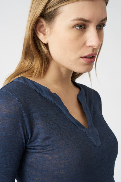 Women's Kara Linen T-Shirt – Navy Fade, view 2