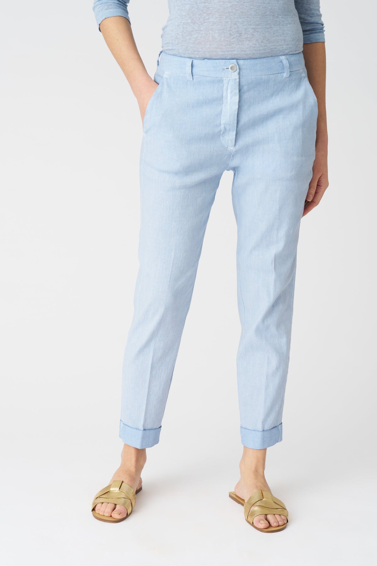 Women's Linen Cropped Chino Pants – Sea Soft Fade, view 3