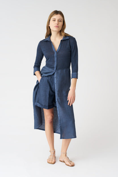 Women's Linen Drawstring Shorts – Navy Fade, view 1