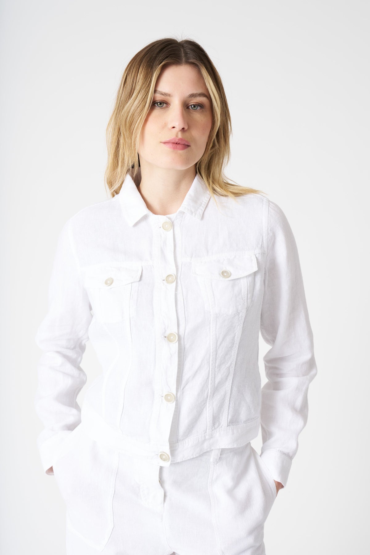 Women's Linen Denim Style Jacket – White, view 1