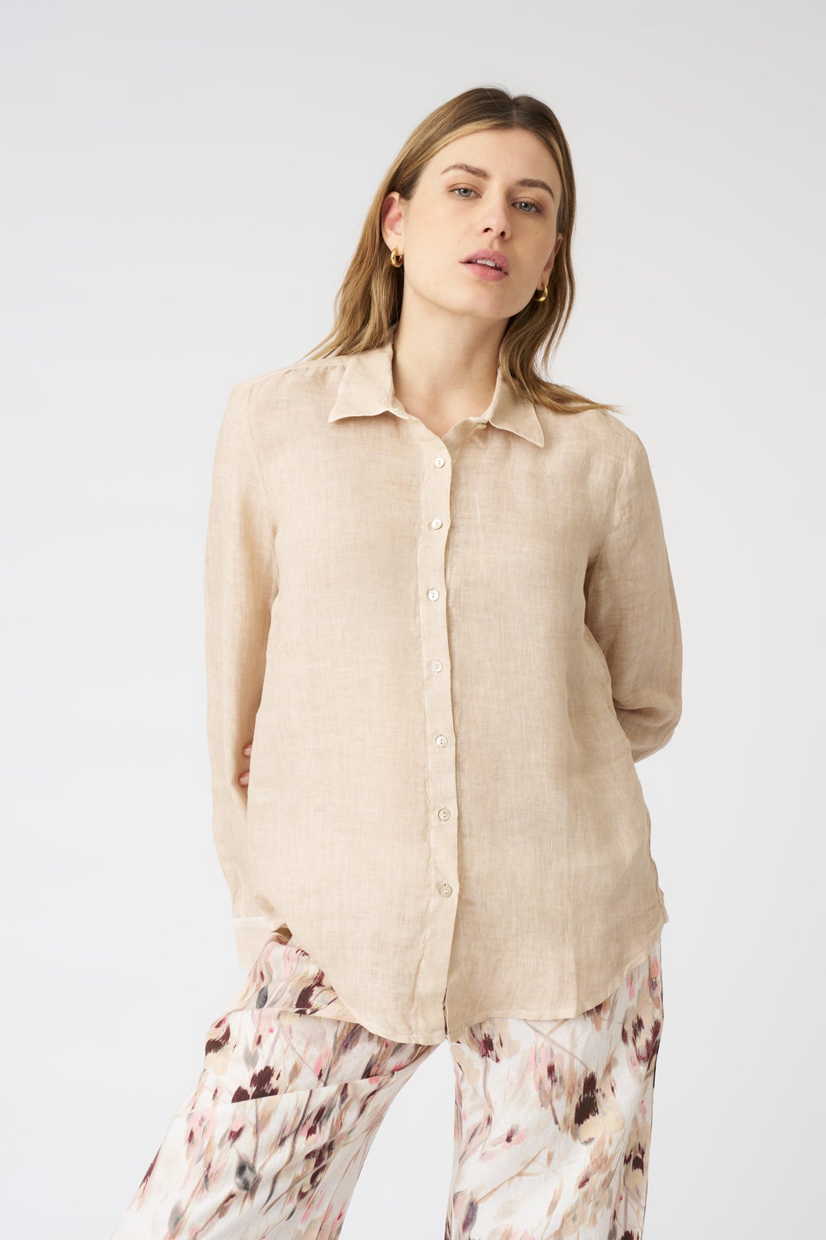 Women's Linen Regular-Fit Shirt – Beige Soft Fade, view 1