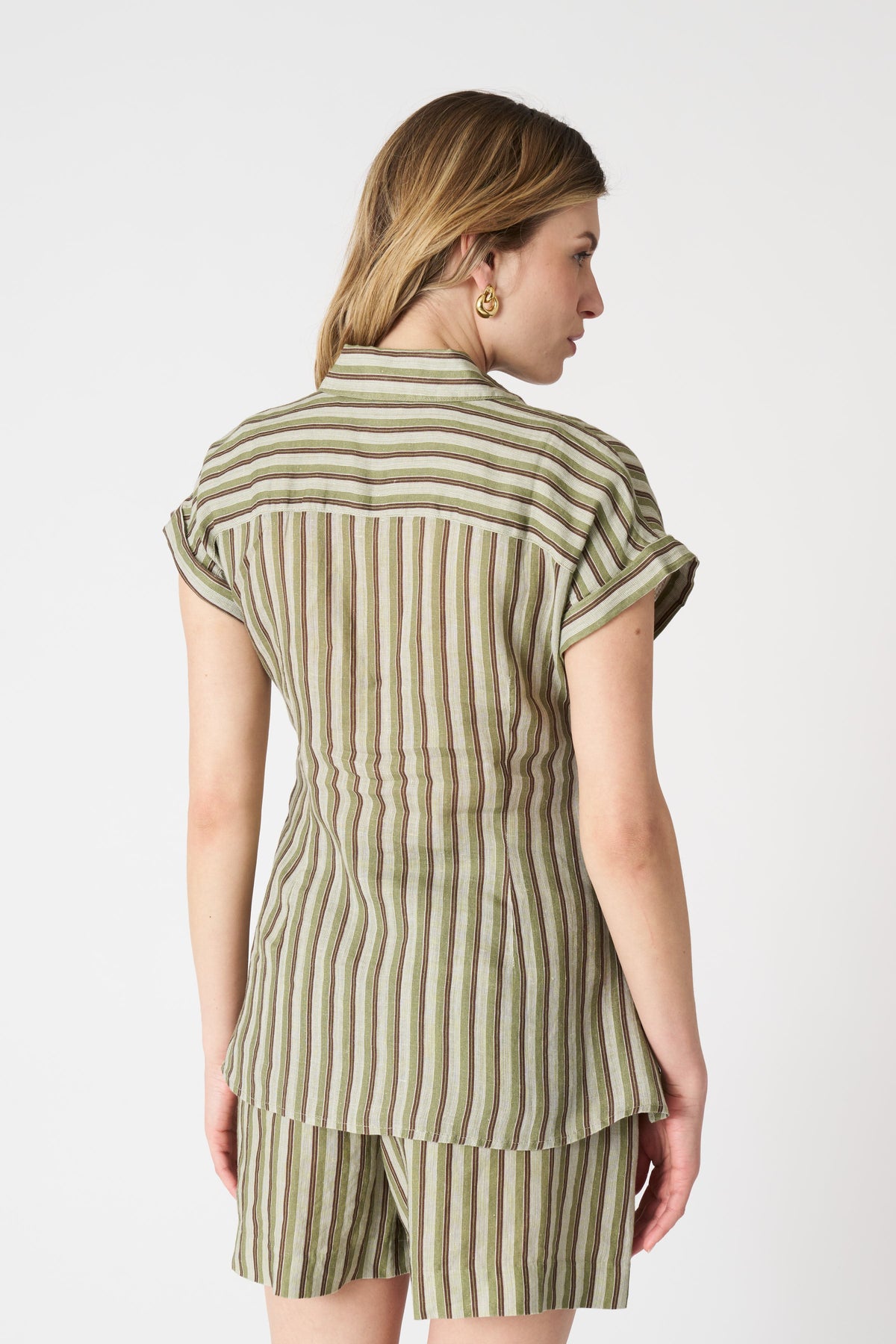Women's Linen Striped Shirt with Draped Knot – Washed, view 4