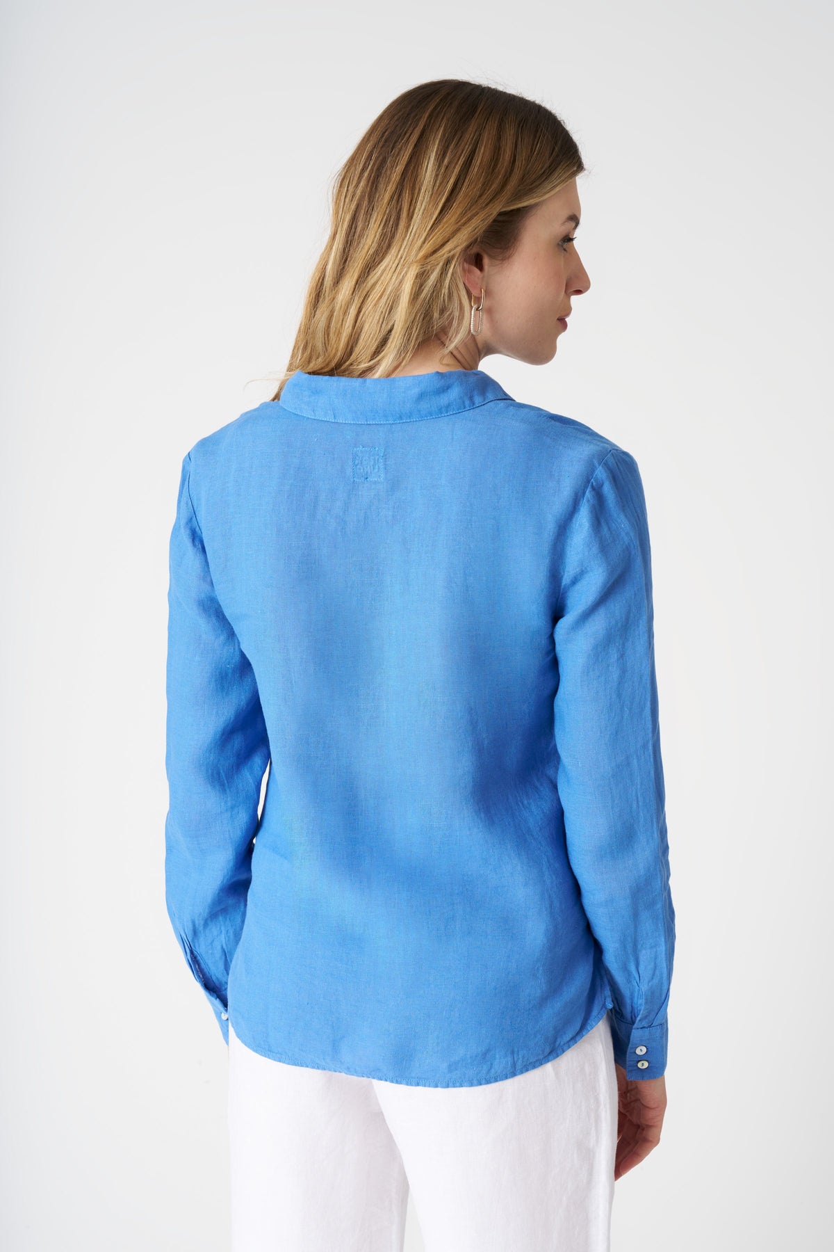 Women's Linen Shirt with Tie Detail – Indigo, view 4