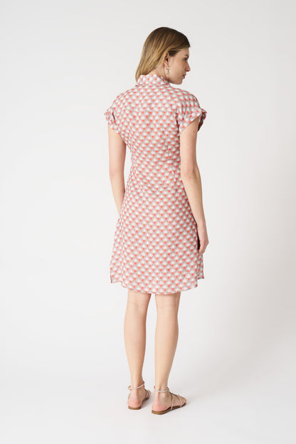 Women's Linen Geometric Dress with Draped Knot – Washed Orange, view 3