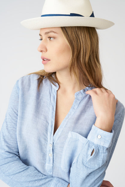 Women's Linen Blouse with Side Slits – Sea Soft Fade, view 2