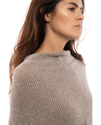 Pure Cashmere Asymmetric Poncho Light Brown