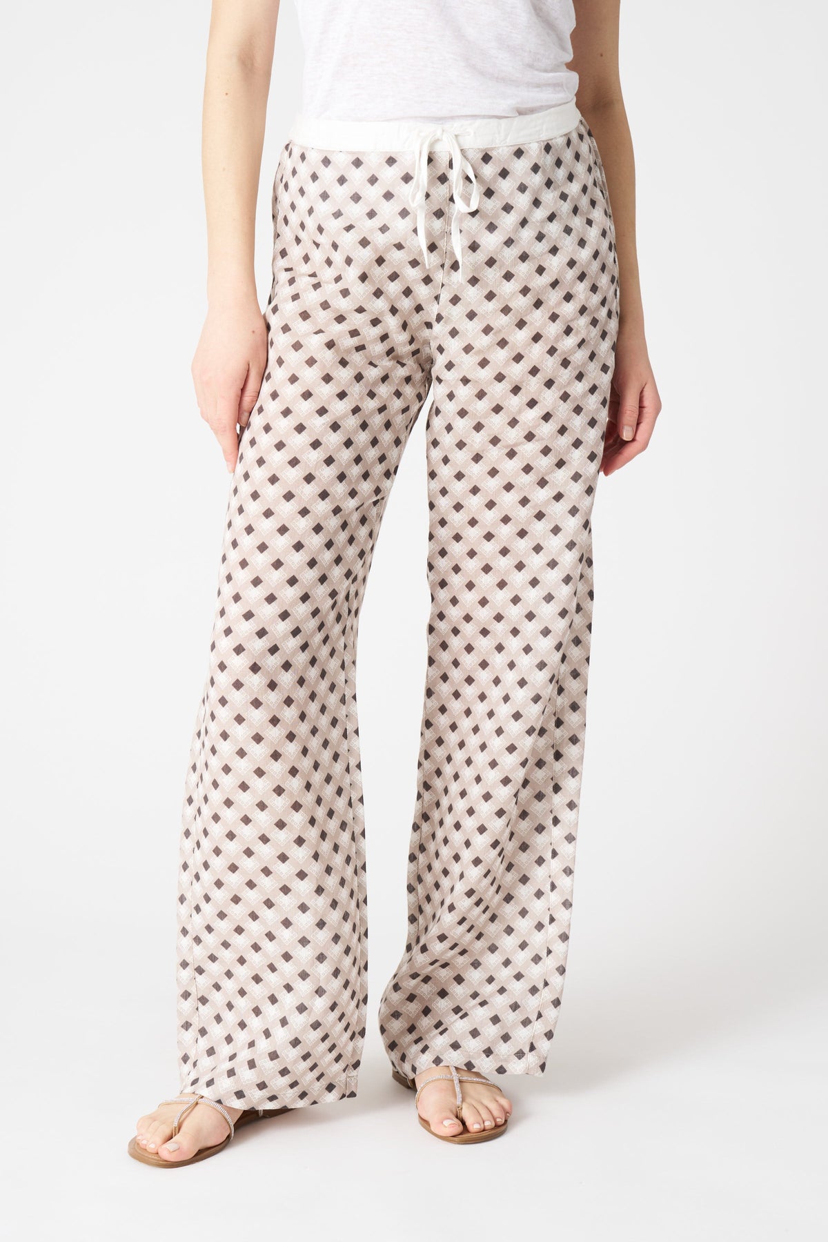 Women's Linen Geometric Drawstring Pants – Washed Cioccolato, view 3
